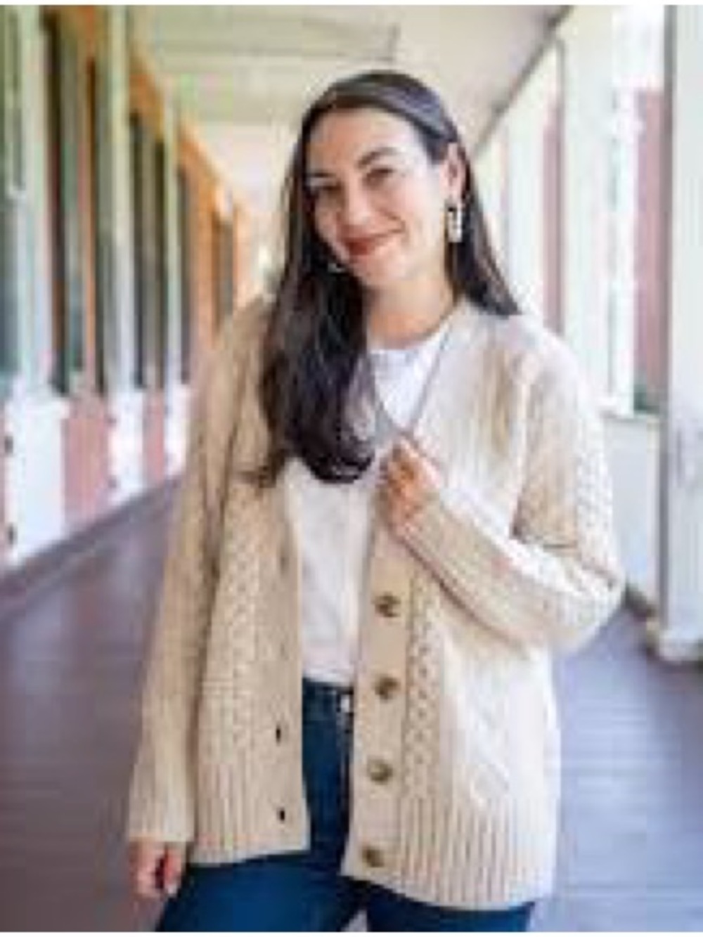 J. Crew Cable-Knit Merino Wool Alpaca Blend Cardigan Sweater Off White. Medium